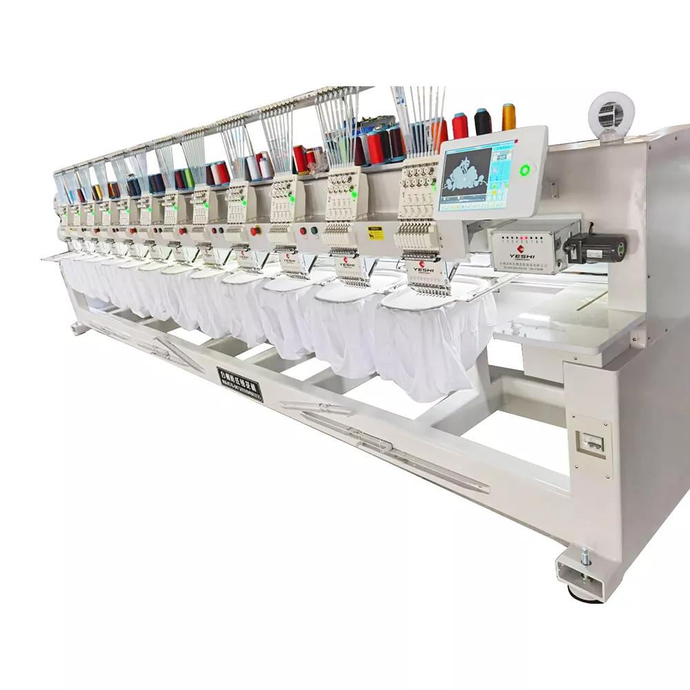 Máquina de bordar con múltiples agujas y doce cabezales